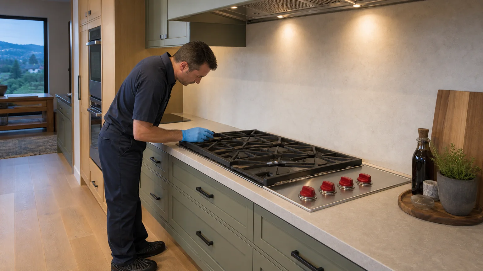 Built-in cooktop prepared for a professional diagnostic visit