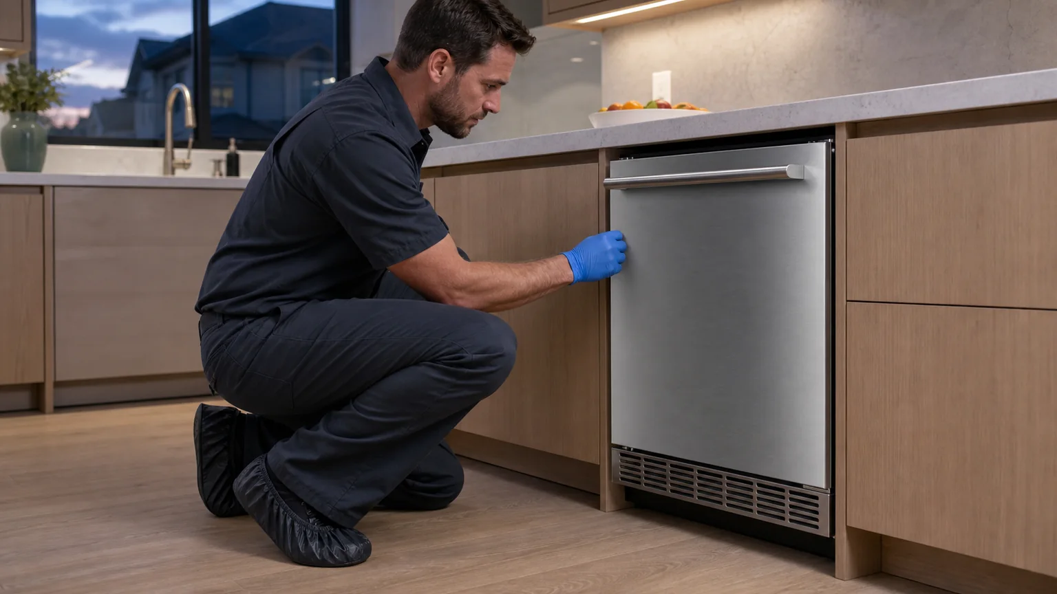 Undercounter ice maker prepared for a professional diagnostic visit