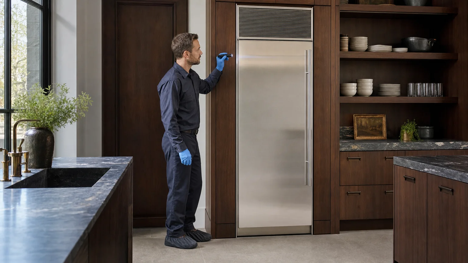 Built-in refrigerator prepared for a professional diagnostic visit